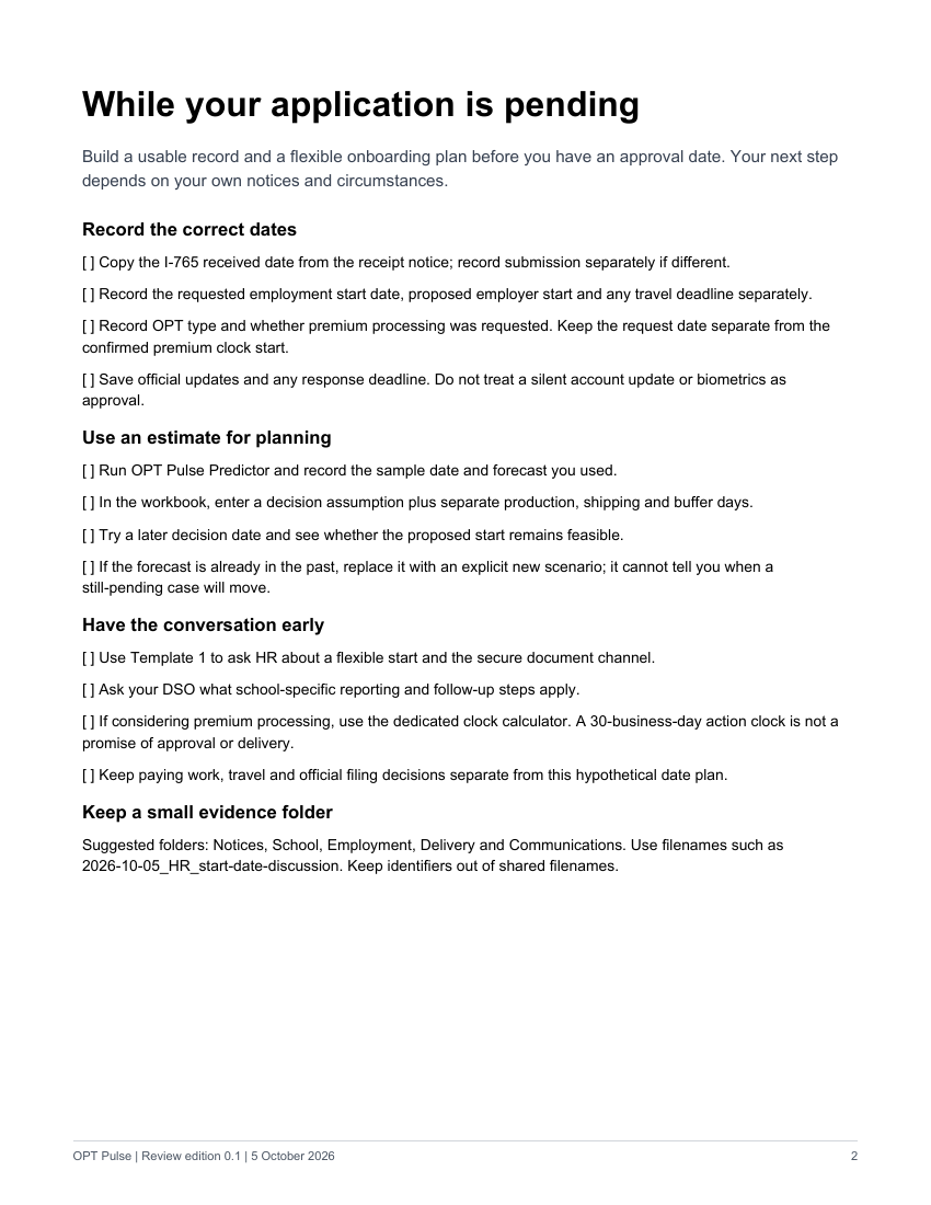 A checklist for the waiting stage
